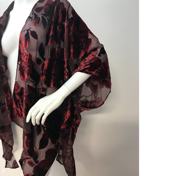 Le Chateau Sheer Black Red Mesh Tullie Velvet Velour Cover-Up Scarf Wedding NWT - Picture 5 of 6